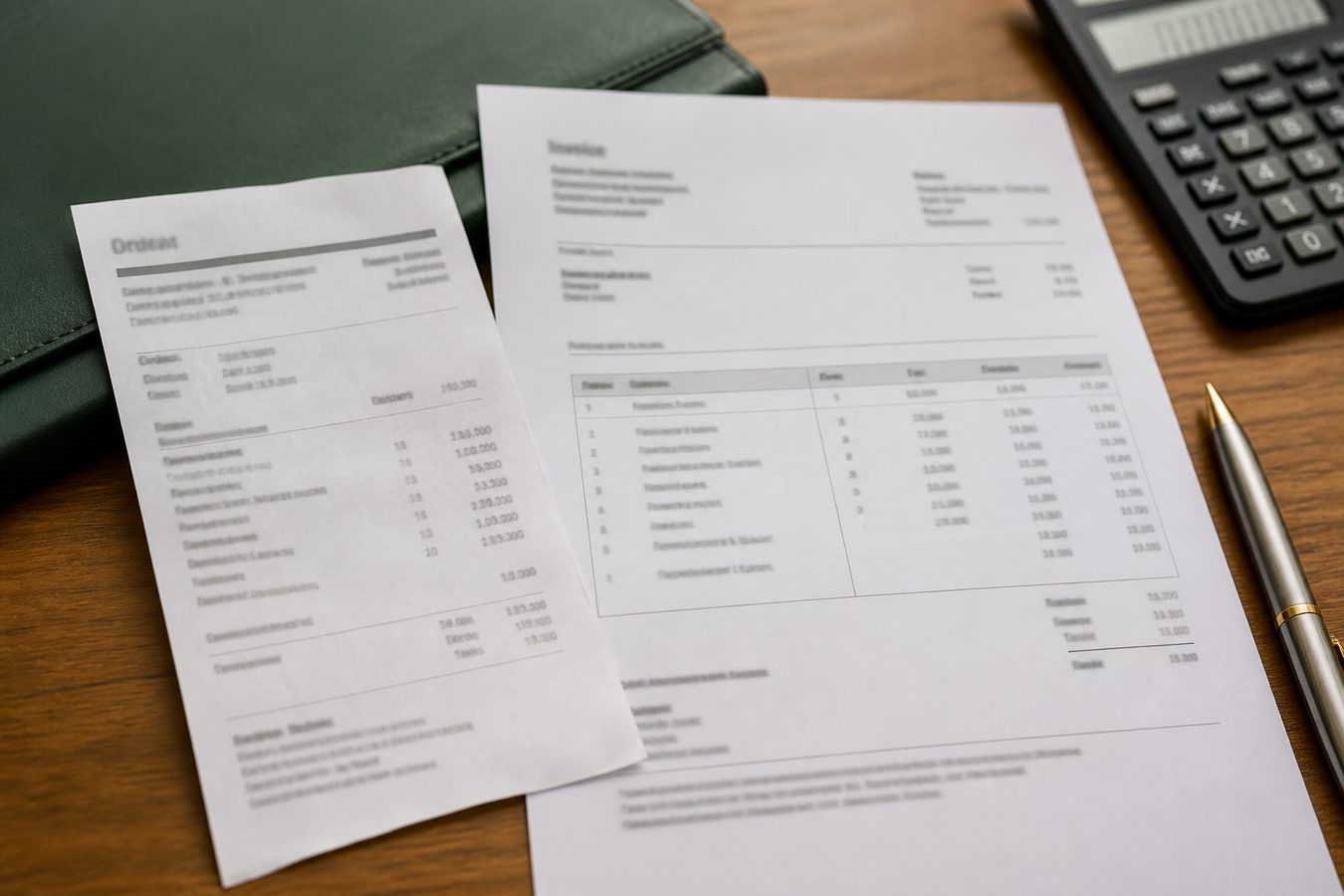 Comprovante e documento fiscal lado a lado sobre a mesa